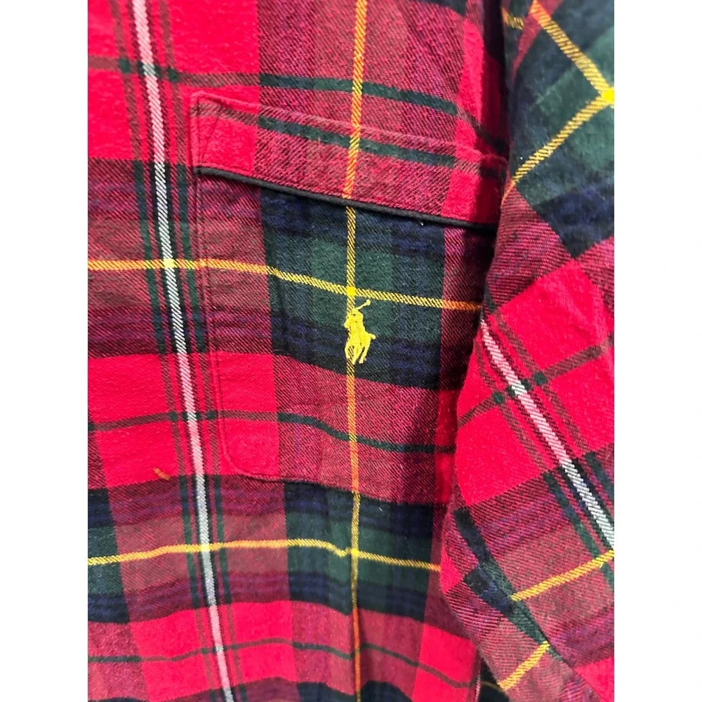 Polo Ralph Lauren Mens Red Plaid Flannel Nightshirt‎ Sleepwear Cotton Large L